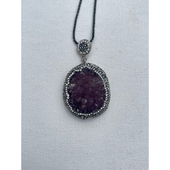 Druzy Amethyst Necklace - Sterling Silver - Picture 2 of 6